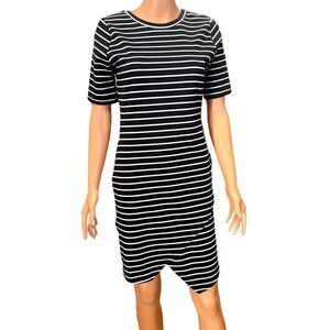 Iris Black & White Stripe Asymmetrical Hem Dress Size Large